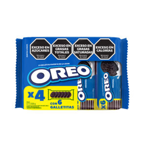 Galletitas dulces de chocolate Oreo rellenas de vainilla x4 43 grs