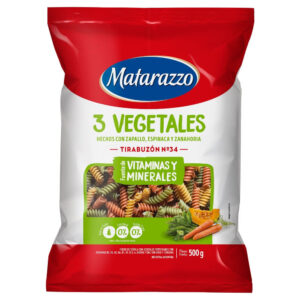 Fideos tirabuzon Matarazzo 3 vegetales 500 g.