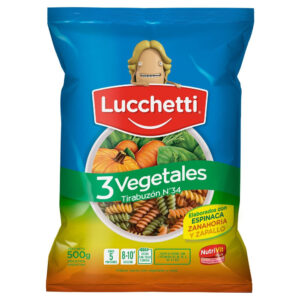 Fideos guiseros tirabuzon Lucchetti 3 vegetales 500 g.