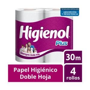 Papel higienico doble hoja Higienol plus x4 30 mts.