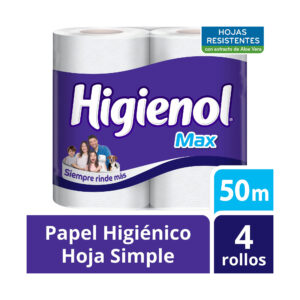 Papel higiénico Higienol Max hoja simple 50 mts 4 uni