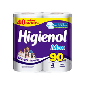 Papel higiénico hoja simple Higienol max x4 90 mts