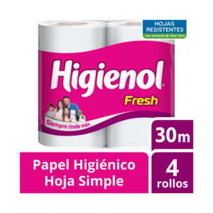 Papel higiénico Higienol Fresh hoja simple 30 mts 4 uni