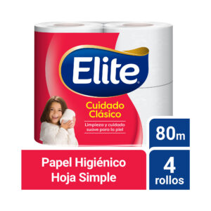 Papel higienico Elite cuidado clásico hoja simple 80 mts 4 uni
