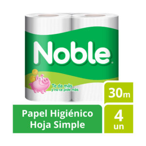 Papel higiénico Noble hoja simple 30 mts 4 uni