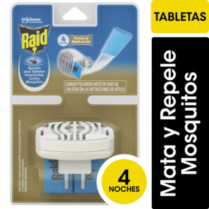 Tabletas insecticidas Raid moscas y mosquitos aparato + 4 repuestos