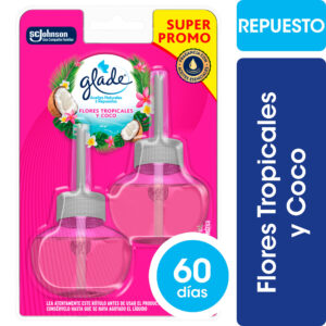 Aromatizante de ambientes Glade aceites naturales tropical floral repuesto x2 21 ml.