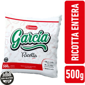 Ricotta entera García bajo sodio en sachet 500 g.
