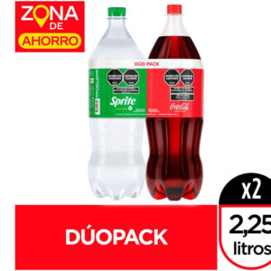 Gaseosa cola Coca Cola 2,25 lts + gaseosa lima limón Sprite 2,25 lts