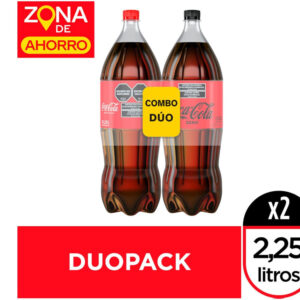 Gaseosa cola Coca Cola regular 2,25 lts + Gaseosa cola Coca Cola Zero 2,25 lts