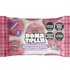 Donut congeladas Donatella cobertura rosa rellena de dulce de leche 2 uni