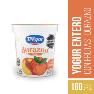 Yogur entero firme Tregar sin TACC con durazno 160 g.