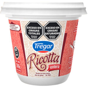 Ricotta Tregar entera bajo sodio en pote 290 g.