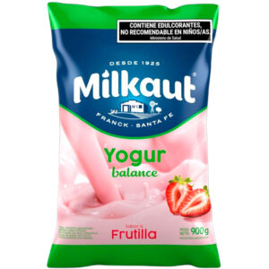 Yogur descremado Milkaut de frutilla en sachet 900 g.