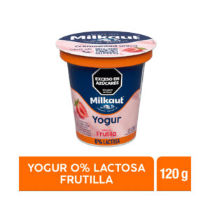 Yogur entero Milkaut de frutilla 0 lact en pote 120 g.