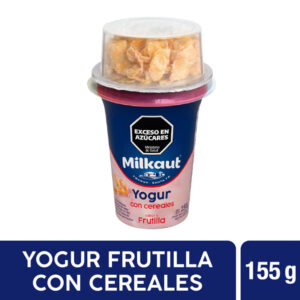 Yogur entero Milkaut de frutilla con cereales en pote 155 g.