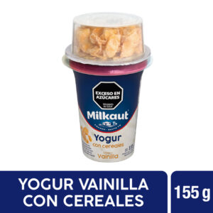 Yogur entero Milkaut de vainilla con cereales en pote 155 g.