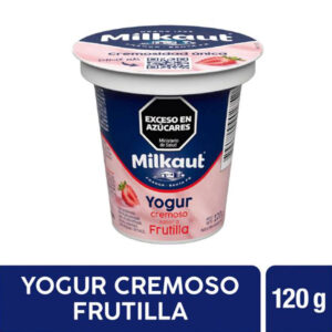 Yogur cremoso entero de frutilla Milkaut en pote 120 g.