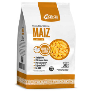 Fideos de arroz sin tacc Wakas fusilli con maíz 300 grs