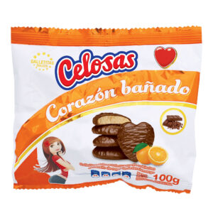 Galletitas dulces Celosas corazon de naranja bañadas 100 g.