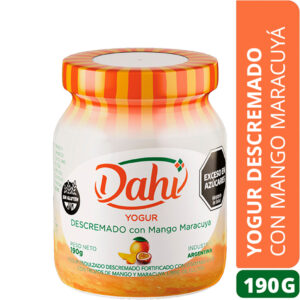 Yogur batido descremado Dahi de mango y maracuya en frasco 190 g.
