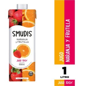 Jugo natural Smudis de naranja y frutilla brick 1 lt.