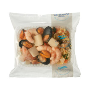Paella de mariscos Artesanos del Mar congelado.